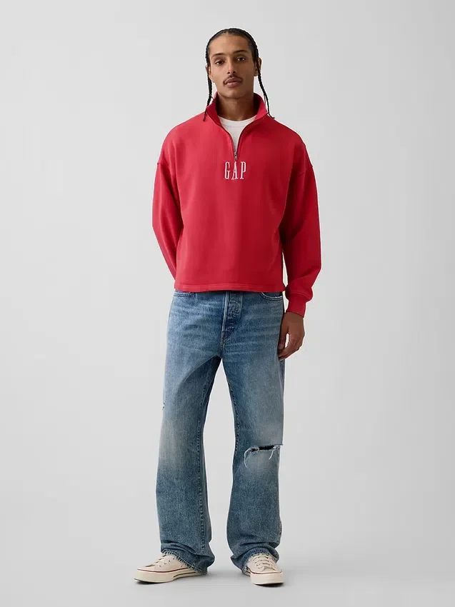 Pullover oversize pesante con logo e chiusura a un quarto di zip