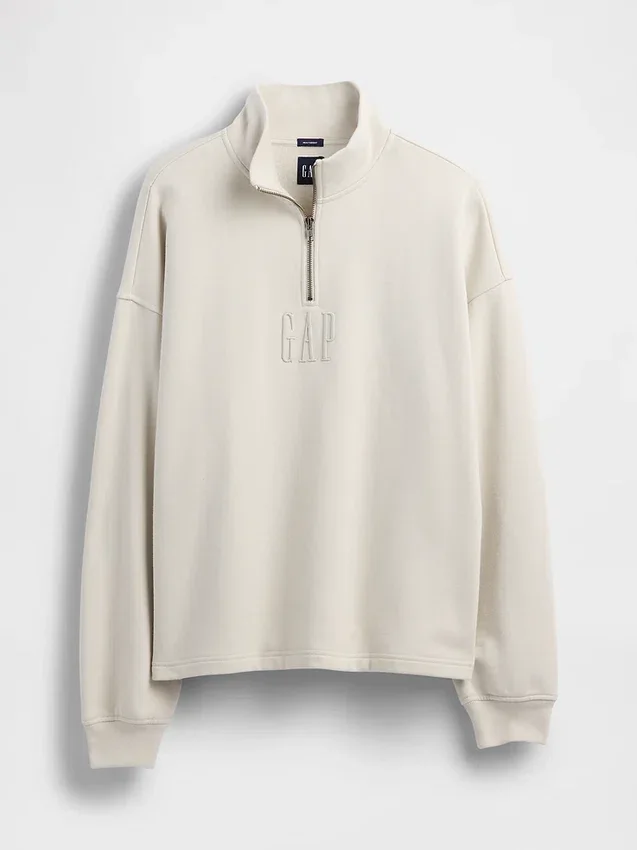 Pullover oversize pesante con logo e chiusura a un quarto di zip
