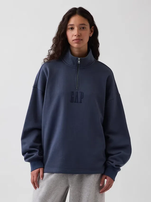 Pullover oversize pesante con logo e chiusura a un quarto di zip