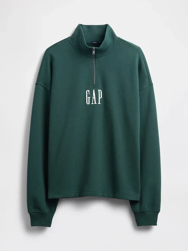 Pullover oversize pesante con logo e chiusura a un quarto di zip