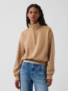 Pullover oversize Vintagesoft con mezza zip e scollo a V