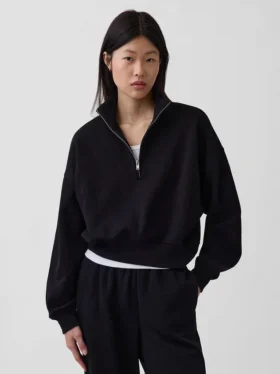 Pullover oversize Vintagesoft con mezza zip e scollo a V