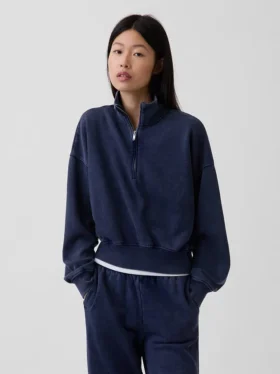Pullover oversize Vintagesoft con mezza zip e scollo a V