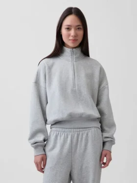Pullover oversize Vintagesoft con mezza zip e scollo a V