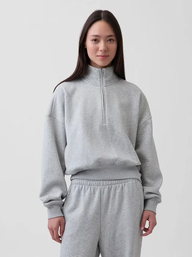 Pullover oversize Vintagesoft con mezza zip e scollo a V
