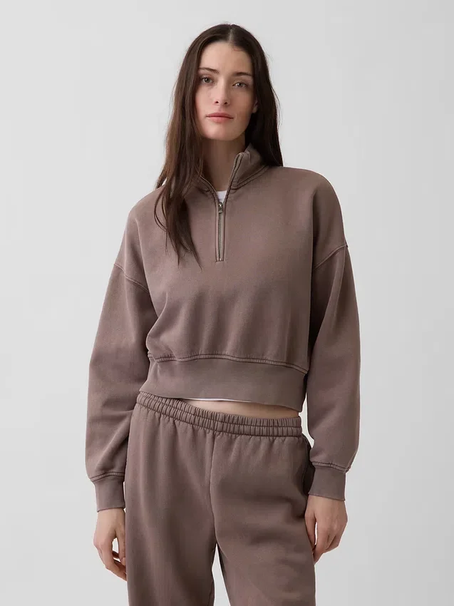Pullover oversize Vintagesoft con mezza zip e scollo a V