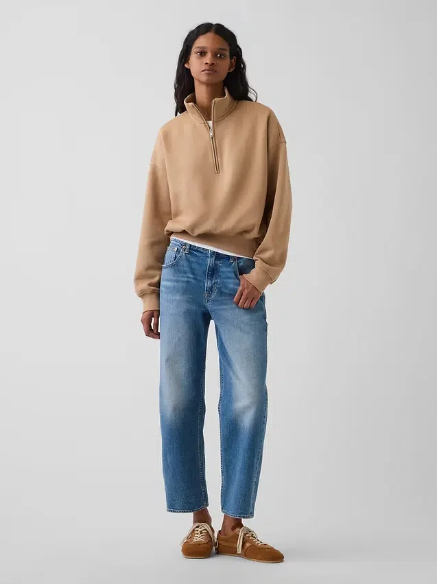 Pullover oversize Vintagesoft con mezza zip e scollo a V