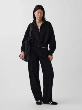 Pullover oversize Vintagesoft con mezza zip e scollo a V