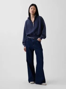 Pullover oversize Vintagesoft con mezza zip e scollo a V