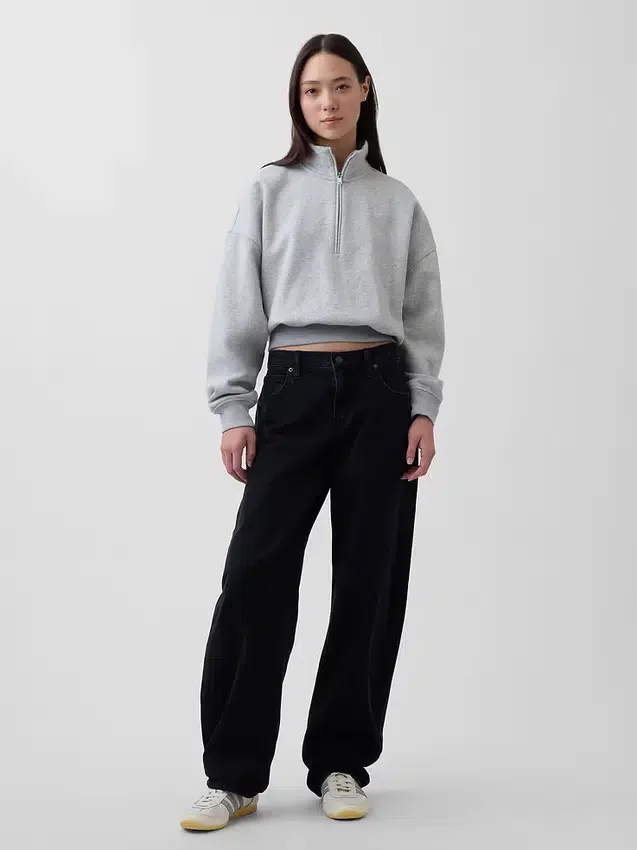 Pullover oversize Vintagesoft con mezza zip e scollo a V