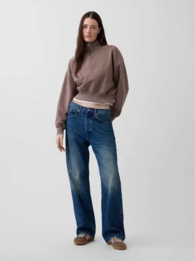 Pullover oversize Vintagesoft con mezza zip e scollo a V