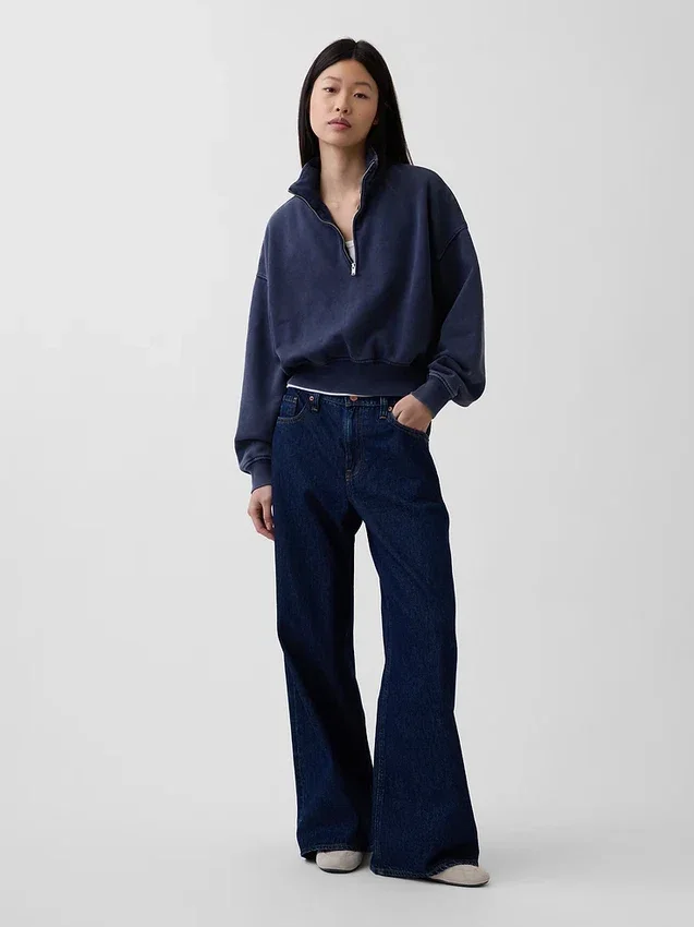 Pullover oversize Vintagesoft con mezza zip e scollo a V