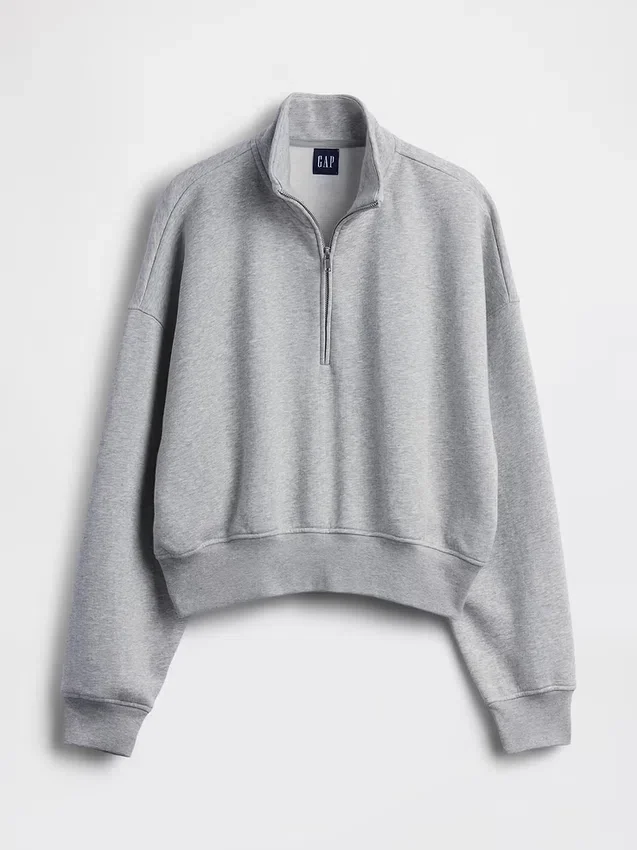 Pullover oversize Vintagesoft con mezza zip e scollo a V