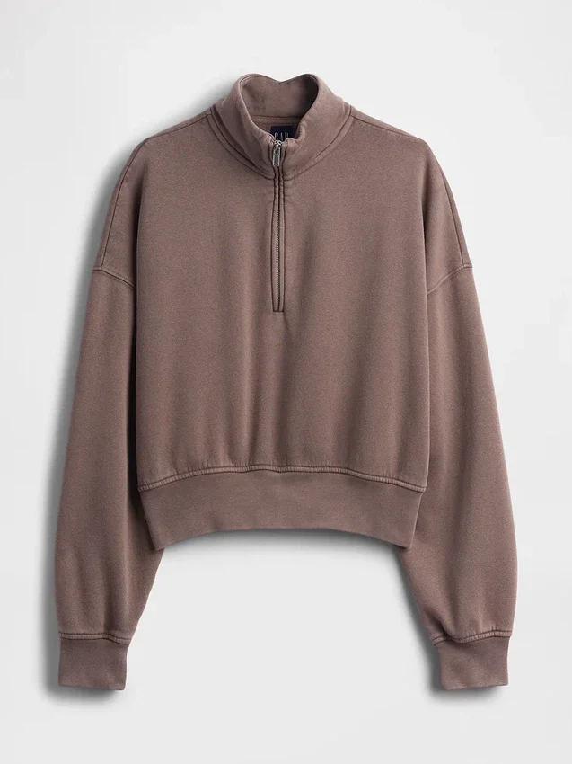 Pullover oversize Vintagesoft con mezza zip e scollo a V