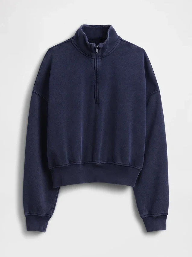 Pullover oversize Vintagesoft con mezza zip e scollo a V