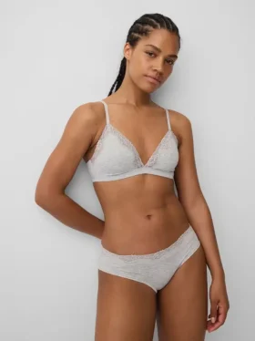 Reggiseno a triangolo in cotone elasticizzato biologico con bordi in pizzo