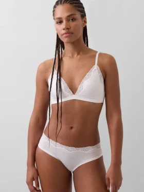 Reggiseno a triangolo in cotone elasticizzato biologico con bordi in pizzo