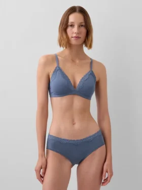 Reggiseno a triangolo in cotone elasticizzato biologico con bordi in pizzo
