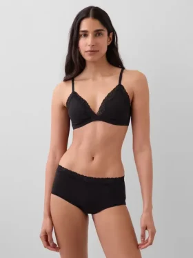 Reggiseno a triangolo in cotone elasticizzato biologico con bordi in pizzo