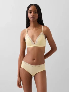 Reggiseno a triangolo in cotone elasticizzato biologico con bordi in pizzo