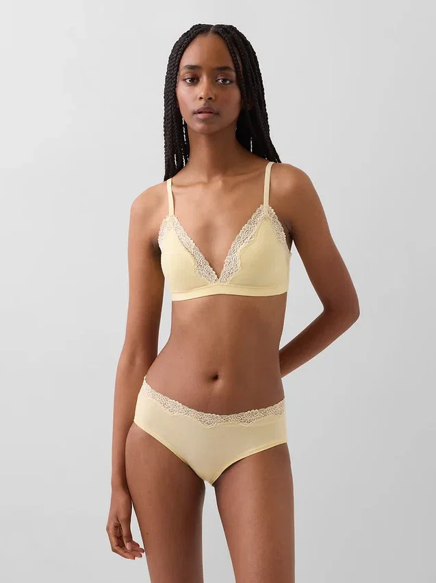 Reggiseno a triangolo in cotone elasticizzato biologico con bordi in pizzo