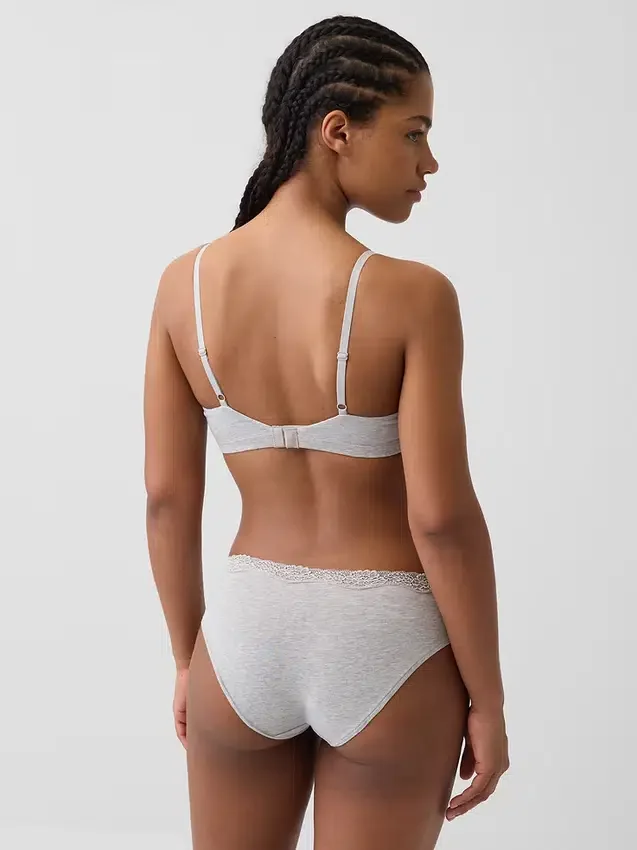 Reggiseno a triangolo in cotone elasticizzato biologico con bordi in pizzo