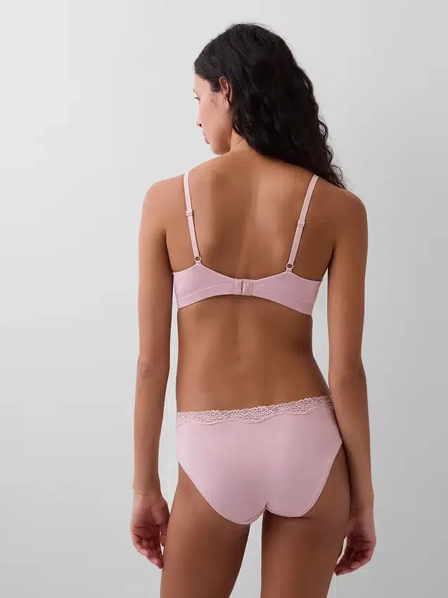 Reggiseno a triangolo in cotone elasticizzato biologico con bordi in pizzo
