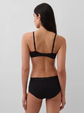 Reggiseno a triangolo in cotone elasticizzato biologico con bordi in pizzo