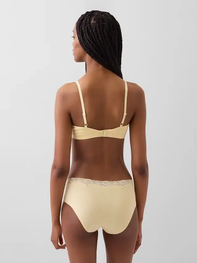 Reggiseno a triangolo in cotone elasticizzato biologico con bordi in pizzo