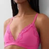 Reggiseno a triangolo in cotone elasticizzato biologico con bordi in pizzo