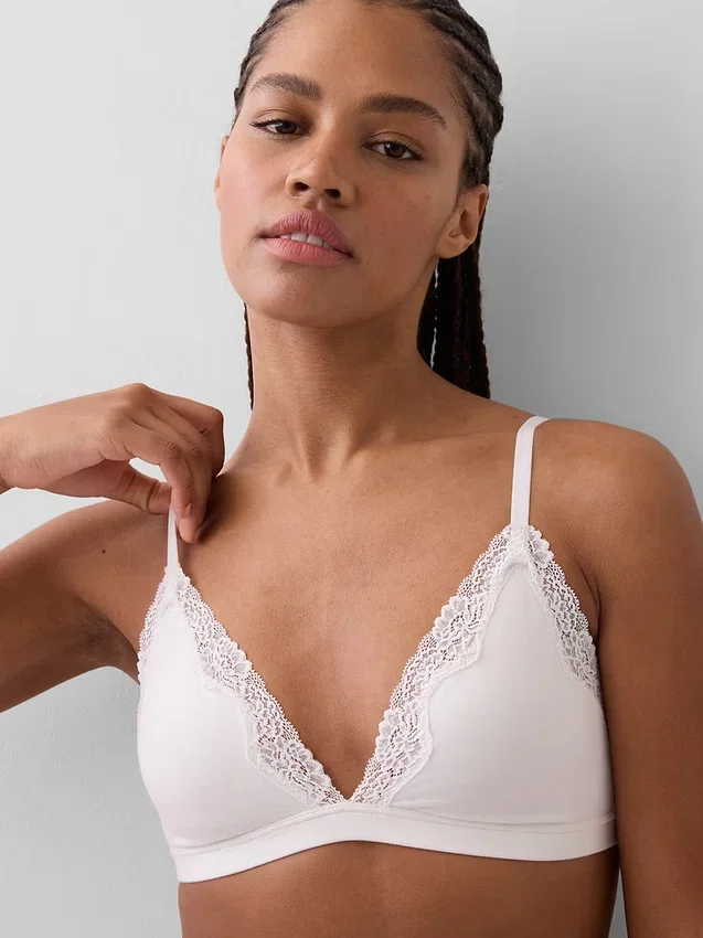 Reggiseno a triangolo in cotone elasticizzato biologico con bordi in pizzo