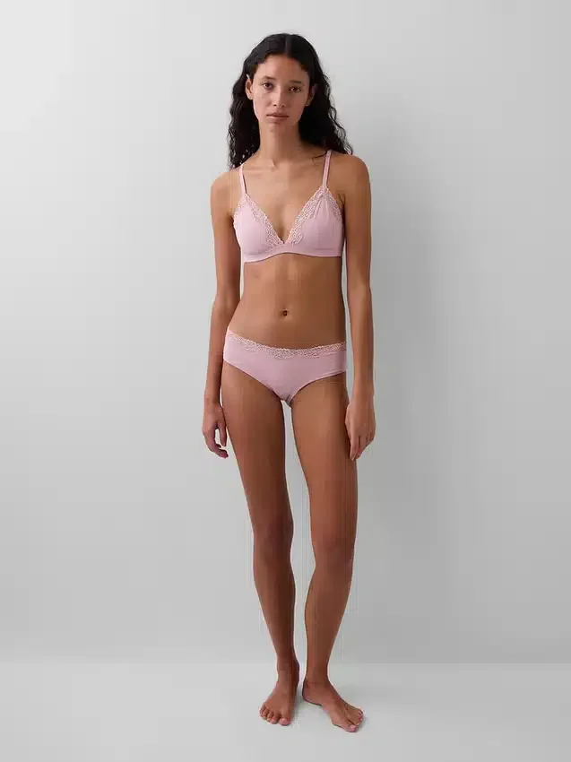 Reggiseno a triangolo in cotone elasticizzato biologico con bordi in pizzo