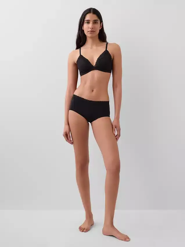 Reggiseno a triangolo in cotone elasticizzato biologico con bordi in pizzo
