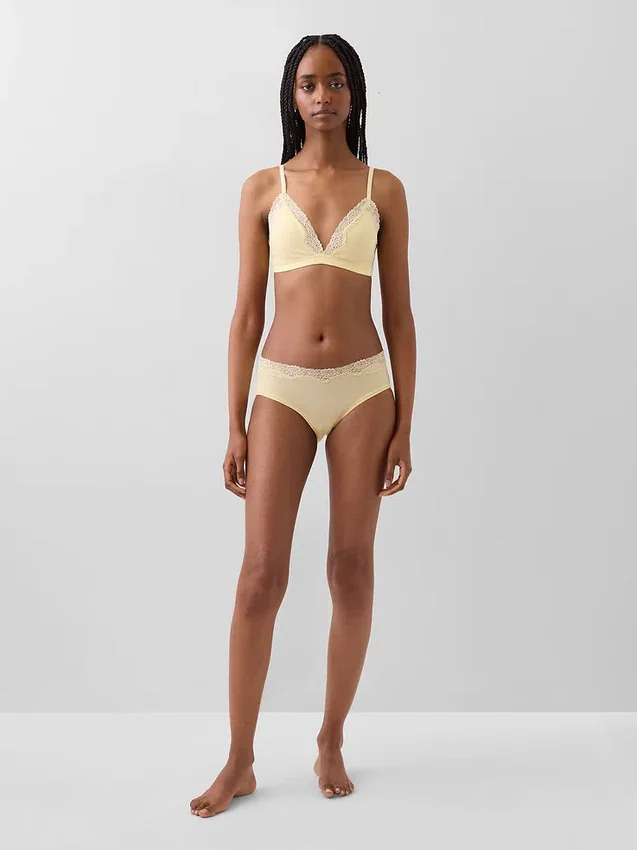 Reggiseno a triangolo in cotone elasticizzato biologico con bordi in pizzo