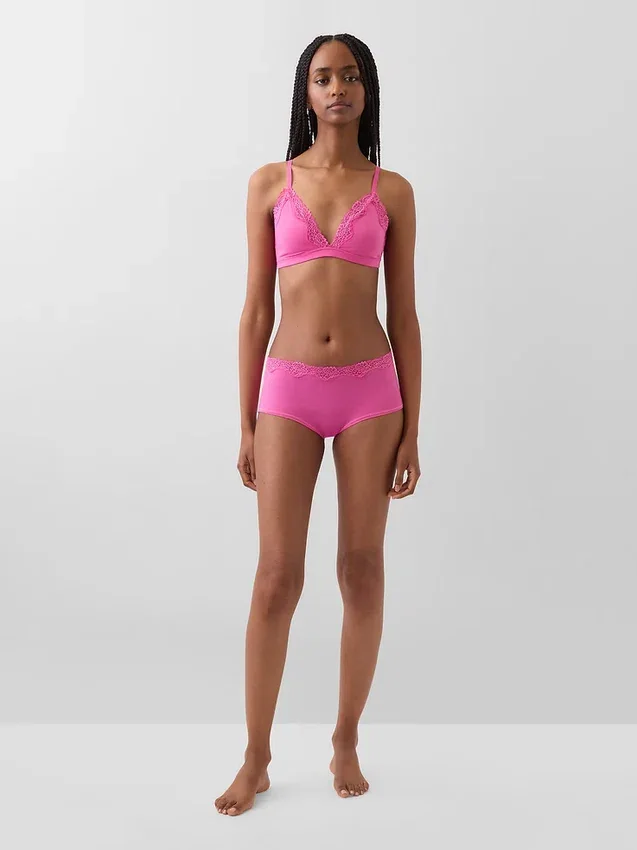 Reggiseno a triangolo in cotone elasticizzato biologico con bordi in pizzo