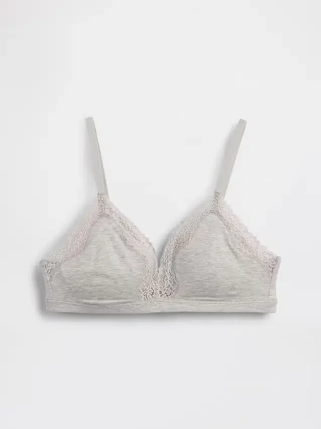 Reggiseno a triangolo in cotone elasticizzato biologico con bordi in pizzo