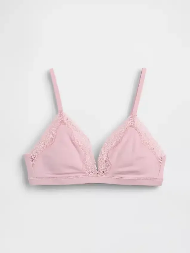Reggiseno a triangolo in cotone elasticizzato biologico con bordi in pizzo