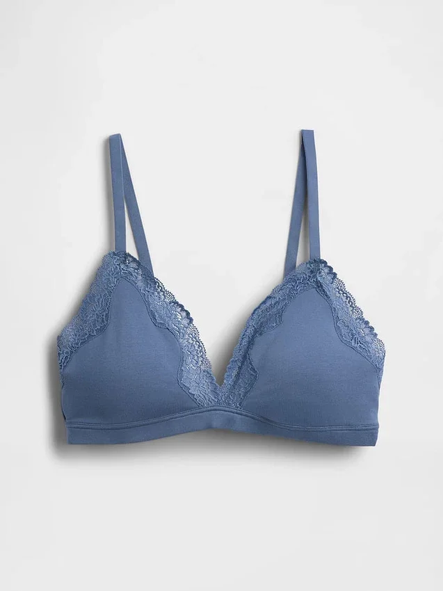 Reggiseno a triangolo in cotone elasticizzato biologico con bordi in pizzo