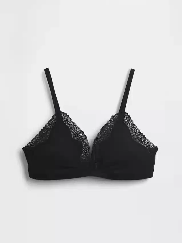 Reggiseno a triangolo in cotone elasticizzato biologico con bordi in pizzo