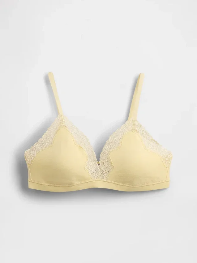 Reggiseno a triangolo in cotone elasticizzato biologico con bordi in pizzo