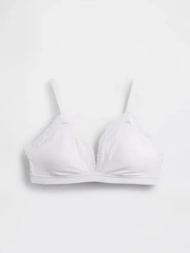 Reggiseno a triangolo in cotone elasticizzato biologico con bordi in pizzo