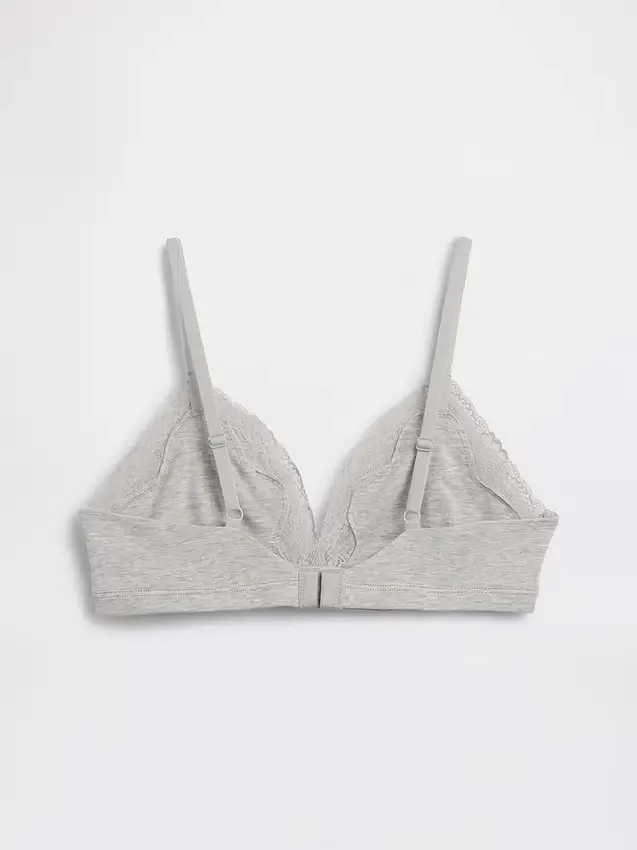 Reggiseno a triangolo in cotone elasticizzato biologico con bordi in pizzo