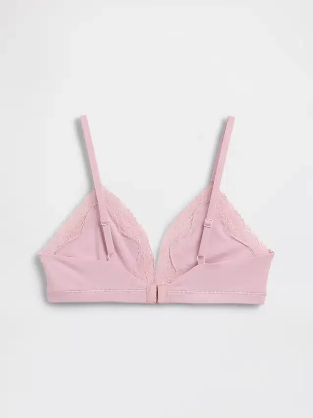 Reggiseno a triangolo in cotone elasticizzato biologico con bordi in pizzo