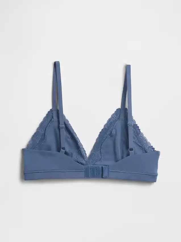 Reggiseno a triangolo in cotone elasticizzato biologico con bordi in pizzo