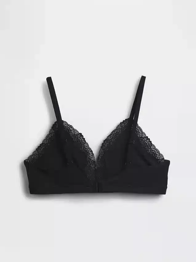 Reggiseno a triangolo in cotone elasticizzato biologico con bordi in pizzo
