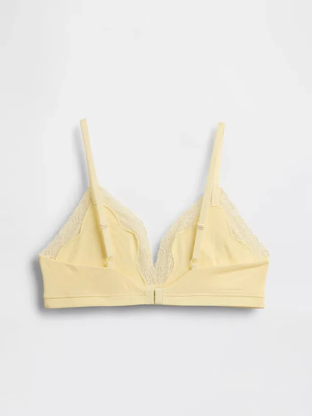 Reggiseno a triangolo in cotone elasticizzato biologico con bordi in pizzo
