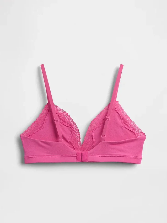 Reggiseno a triangolo in cotone elasticizzato biologico con bordi in pizzo