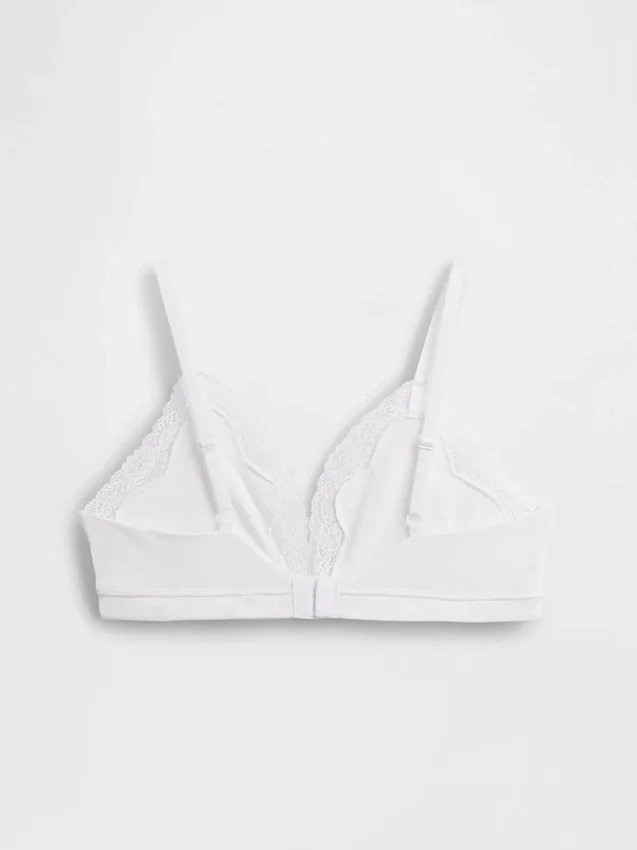 Reggiseno a triangolo in cotone elasticizzato biologico con bordi in pizzo