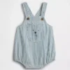 Salopette a palloncino in denim a righe con tasca a forma di orsetto