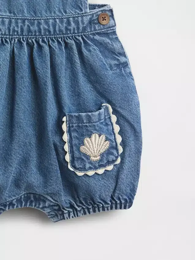 Salopette a palloncino in denim con tasche a bustina per neonati